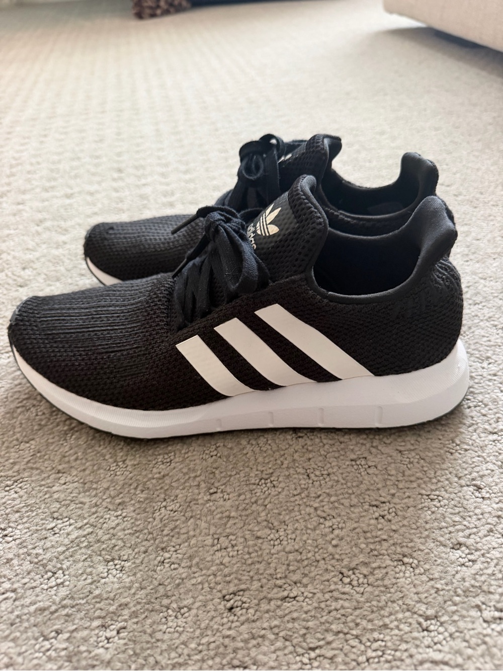 adidas Black Swift Run Sneaker with White Three-Stripes